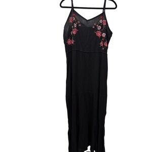 Women's XXL Black Babydoll Embroidery Floral Maxi Dress Romantic Boho Whimsygoth